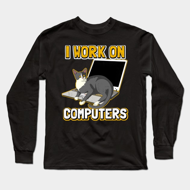 Funny cat of a computer scientist Long Sleeve T-Shirt by Shirtttee